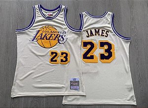 Camisa de Basquete Los Angeles Lakers Especial Cream Chain Stitch Hardwood Classics M&N - 23 Lebron James