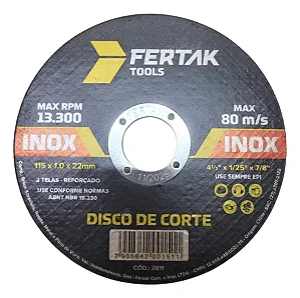 Disco De Corte Ferro Aço Inox 115x1.2x22mm 4.1/2pol