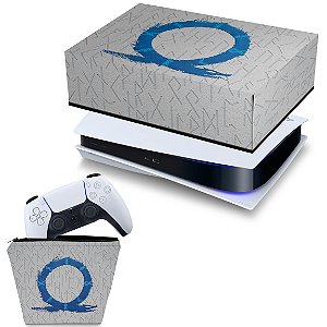 KIT Capa PS5 e Case Controle - God of War Ragnarok B - Pop Arte Skins