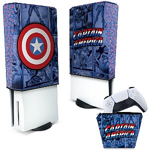 KIT Capa PS5 Fat e Case Controle - Capitão América Comics