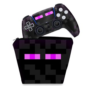 KIT Capa Case e Skin PS5 Controle - Minecraft Enderman