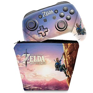 KIT Capa Case e Skin Nintendo Switch Pro Controle - Zelda Breath Of The Wild