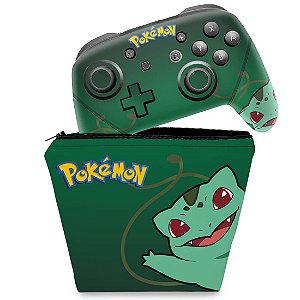 KIT Capa Case e Skin Nintendo Switch Pro Controle - Pokémon Bulbasaur