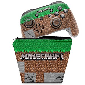 KIT Capa Case e Skin Nintendo Switch Pro Controle - Minecraft