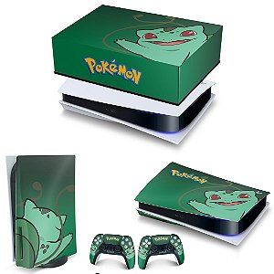 KIT PS5 Fat Capa Anti Poeira e Skin - Pokemon Bulbasaur