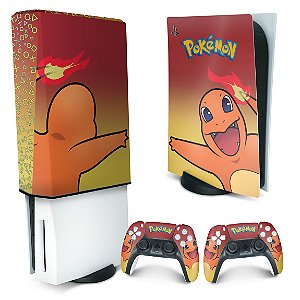 KIT PS5 Fat Skin e Capa Anti Poeira - Pokemon Charmander