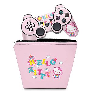 KIT Capa Case e Skin PS3 Controle - Hello Kitty