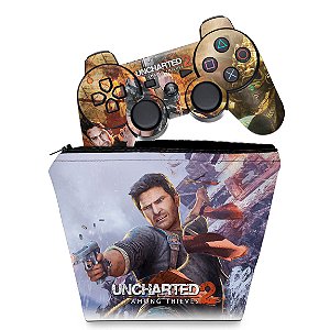 KIT Capa Case e Skin PS3 Controle - Uncharted 2