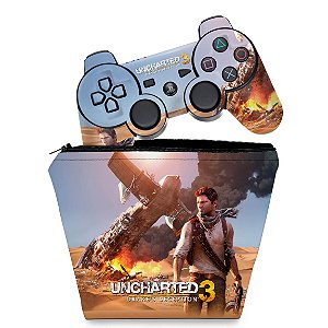 KIT Capa Case e Skin PS3 Controle - Uncharted 3