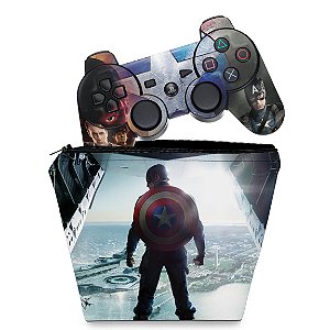 KIT Capa Case e Skin PS3 Controle - Capitao America