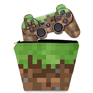 KIT Capa Case e Skin PS3 Controle - Minecraft
