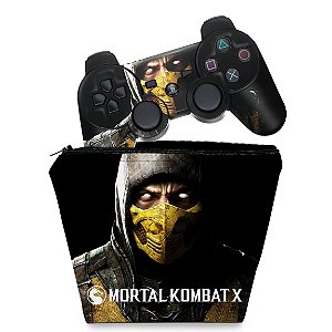 KIT Capa Case e Skin PS3 Controle - Mortal Kombat X Scorpion