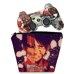 KIT Capa Case e Skin PS3 Controle - Attack On Titan #a