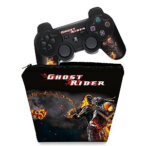 KIT Capa Case e Skin PS3 Controle - Ghost Rider Motoqueiro #a