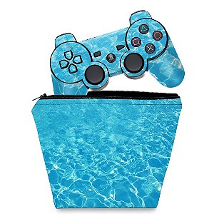 KIT Capa Case e Skin PS3 Controle - Aquático Água