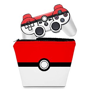 KIT Capa Case e Skin PS3 Controle - Pokemon Pokebola