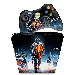 KIT Capa Case e Skin Xbox 360 Controle - Battlefield 3