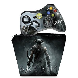 KIT Capa Case e Skin Xbox 360 Controle - Skyrim