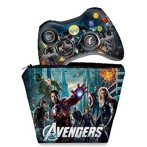 KIT Capa Case e Skin Xbox 360 Controle - Avengers Vingadores