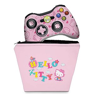KIT Capa Case e Skin Xbox 360 Controle - Hello Kitty