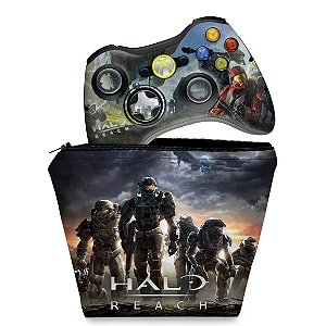 KIT Capa Case e Skin Xbox 360 Controle - Halo Reach
