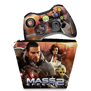 KIT Capa Case e Skin Xbox 360 Controle - Mass Effect 2