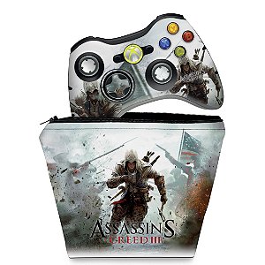 KIT Capa Case e Skin Xbox 360 Controle - Assassins Creed 3