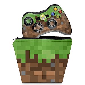 KIT Capa Case e Skin Xbox 360 Controle - Minecraft