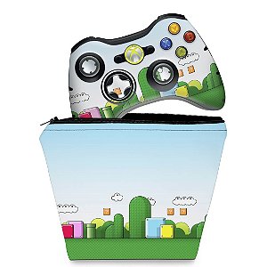 KIT Capa Case e Skin Xbox 360 Controle - Super Mario Bros.