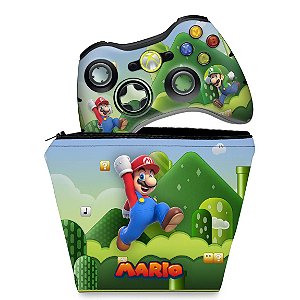 KIT Capa Case e Skin Xbox 360 Controle - Mario & Luigi