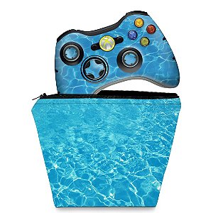 KIT Capa Case e Skin Xbox 360 Controle - Aquático Água