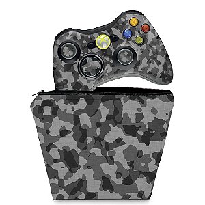 KIT Capa Case e Skin Xbox 360 Controle - Camuflagem Cinza