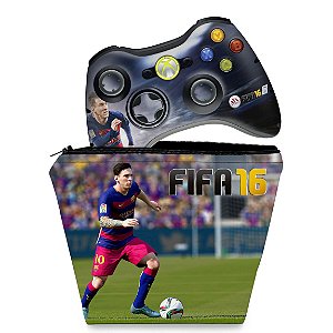 KIT Capa Case e Skin Xbox 360 Controle - Fifa 16