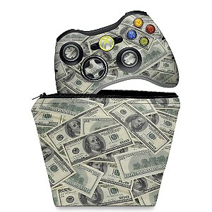 KIT Capa Case e Skin Xbox 360 Controle - Dollar Money Dinheiro