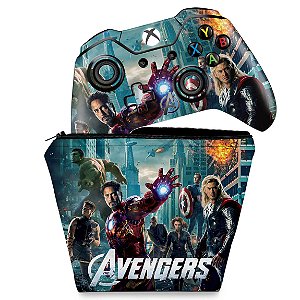 KIT Capa Case e Skin Xbox One Fat Controle - The Avengers - Os Vingadores
