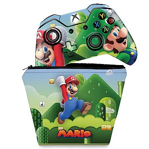 KIT Capa Case e Skin Xbox One Fat Controle - Super Mario Bros