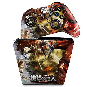 KIT Capa Case e Skin Xbox One Fat Controle - Attack on Titan #A