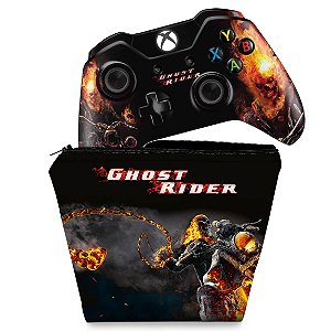 KIT Capa Case e Skin Xbox One Fat Controle - Ghost Rider - Motoqueiro Fantasma #A