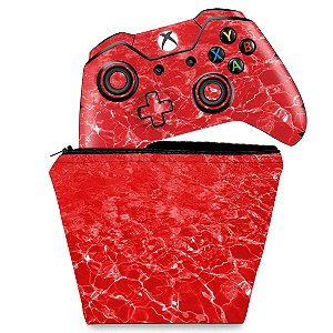 KIT Capa Case e Skin Xbox One Fat Controle - Aquático Água Vermelha