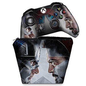 KIT Capa Case e Skin Xbox One Fat Controle - Capitão America - Guerra Civil