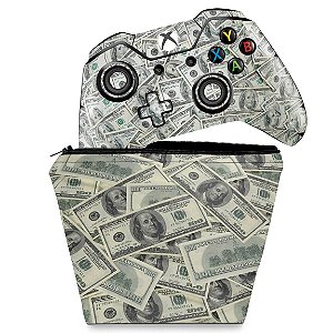 KIT Capa Case e Skin Xbox One Fat Controle - Dollar Money Dinheiro