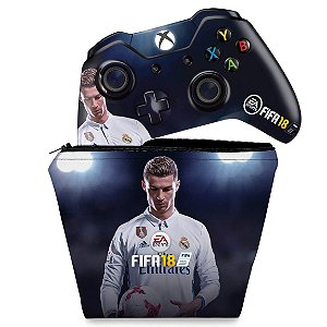 KIT Capa Case e Skin Xbox One Fat Controle - FIFA 18