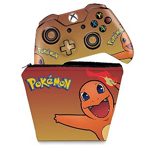 KIT Capa Case e Skin Xbox One Fat Controle - Pokemon Charmander