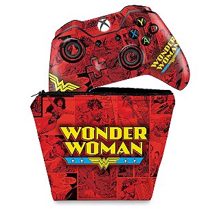 KIT Capa Case e Skin Xbox One Fat Controle - Mulher Maravilha Comics