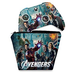 KIT Capa Case e Skin Xbox One Slim X Controle - The Avengers - Os Vingadores