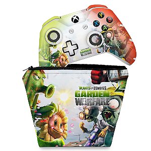 KIT Capa Case e Skin Xbox One Slim X Controle - Plants Vs Zombies Garden Warfare