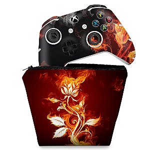KIT Capa Case e Skin Xbox One Slim X Controle - Fire Flower