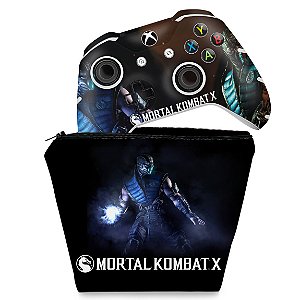 KIT Capa Case e Skin Xbox One Slim X Controle - Mortal Kombat X - Subzero