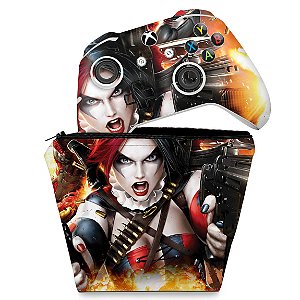 KIT Capa Case e Skin Xbox One Slim X Controle - Arlequina Harley Quinn #B