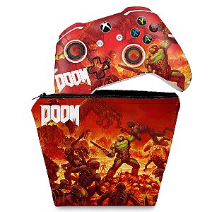 KIT Capa Case e Skin Xbox One Slim X Controle - Doom